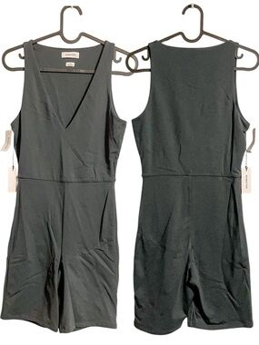 Babaton Contour V Neck Romper in Scarab Green